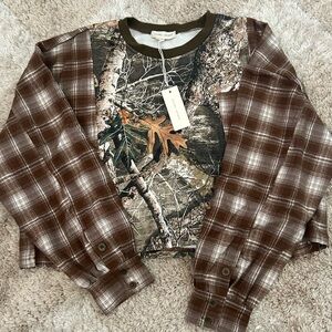 Gilded Intent Brown Plaid and Camouflage Long Sleeve Tee